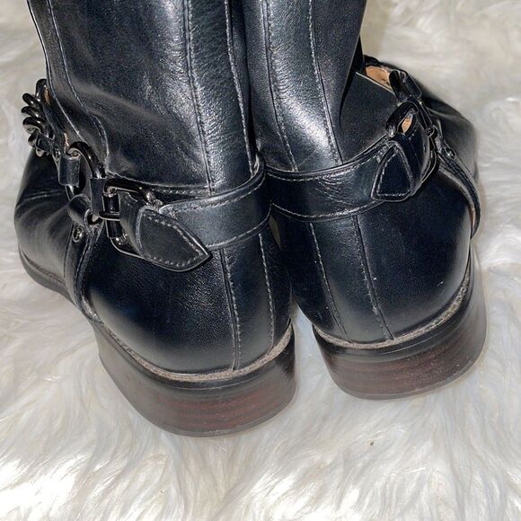 Coach Black Mabel Leather Chain Buckle Knee High Riding Boots - Picture 5 of 10